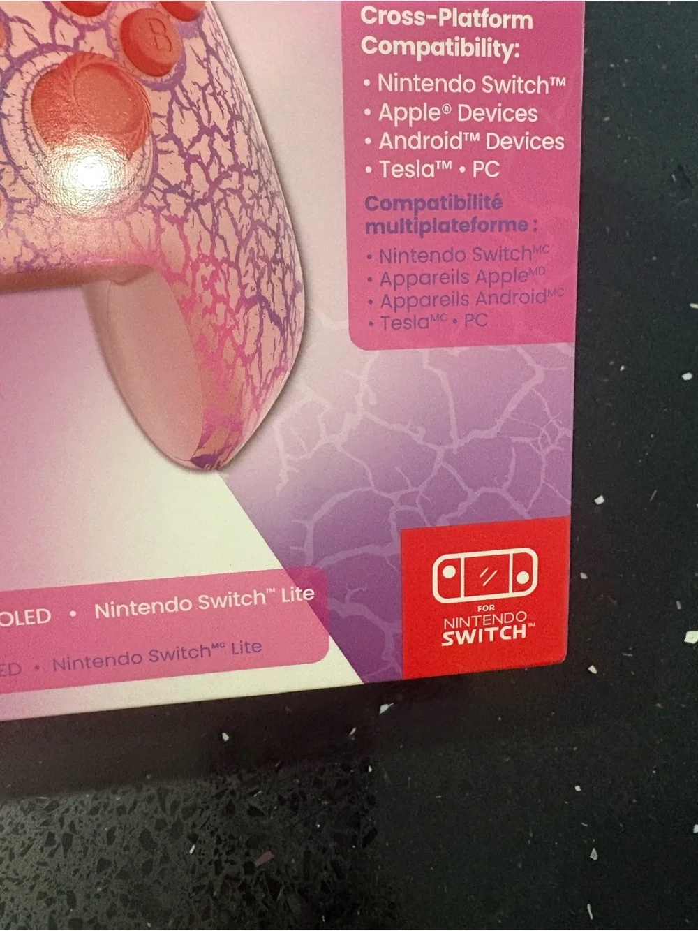 Wireless LED Gaming Remote Controller for Nintendo Switch - Pink Crackle, NIB
